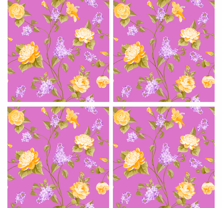 Onderzetters bloemenprint met gele rozen - TenStickers