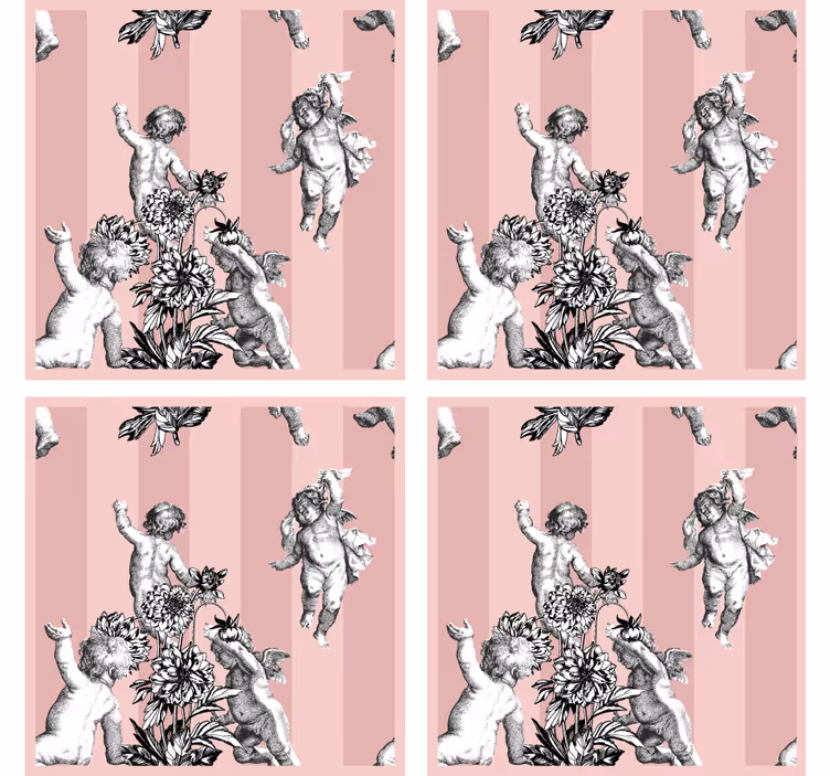 Cherubijnen en bloemenmotief vintage onderzetters - TenStickers