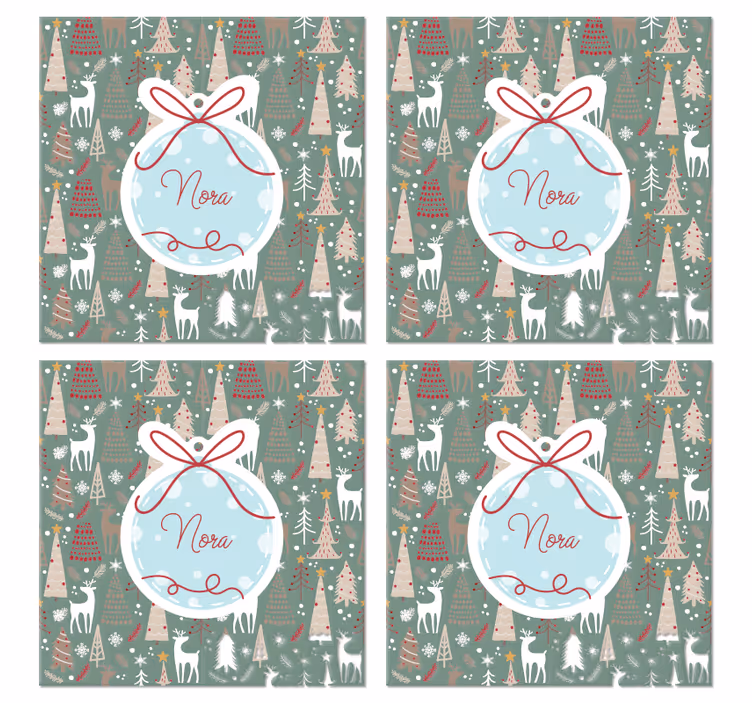 Kerst onderzetter kerstballen met naam - TenStickers