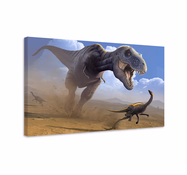 T-rex jacht Canvas schilderij dinosaurus - TenStickers