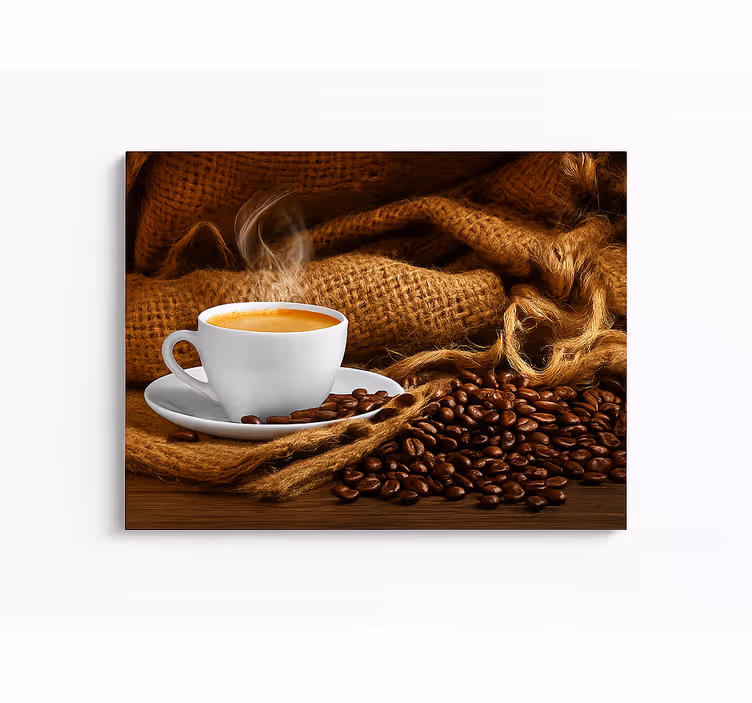 Koffiebonen en kopje canvas schilderij keuken - TenStickers