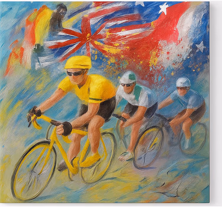 Schilderij van wielrenners canvas schilderij sporten - TenStickers