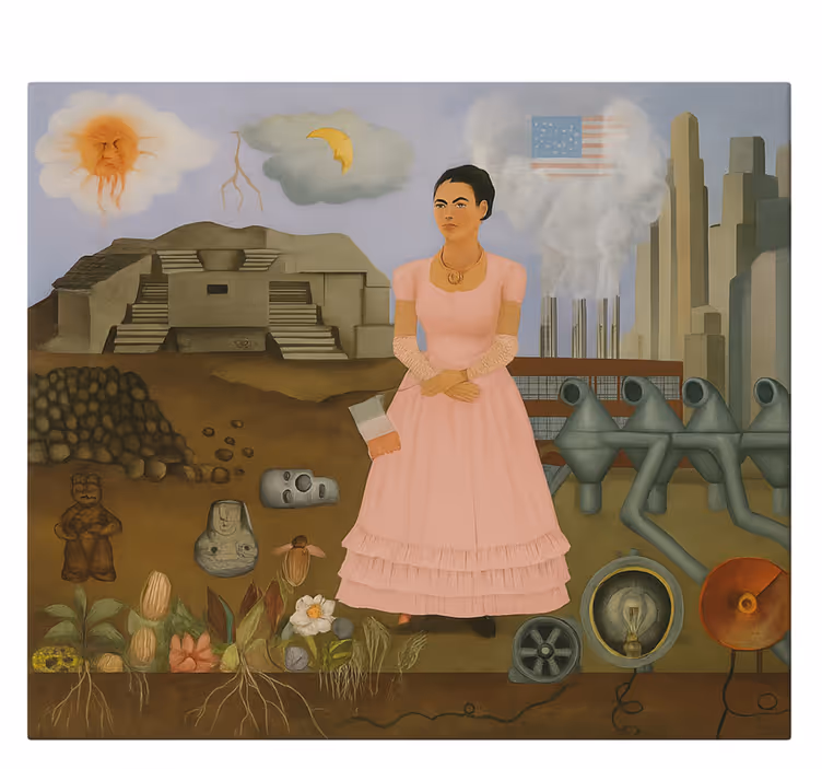 Frida khalo aan de grens Canvas schilderij kunst - TenStickers
