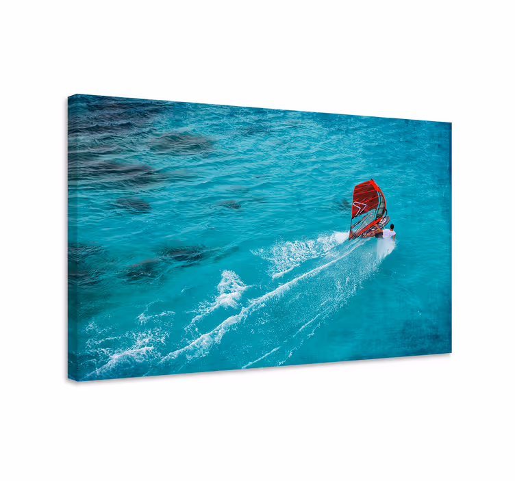 Blauw canvas schilderij windsurfer in het water - TenStickers
