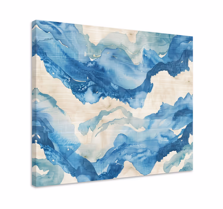 Blauw canvas schilderij gemarmerde golven - TenStickers