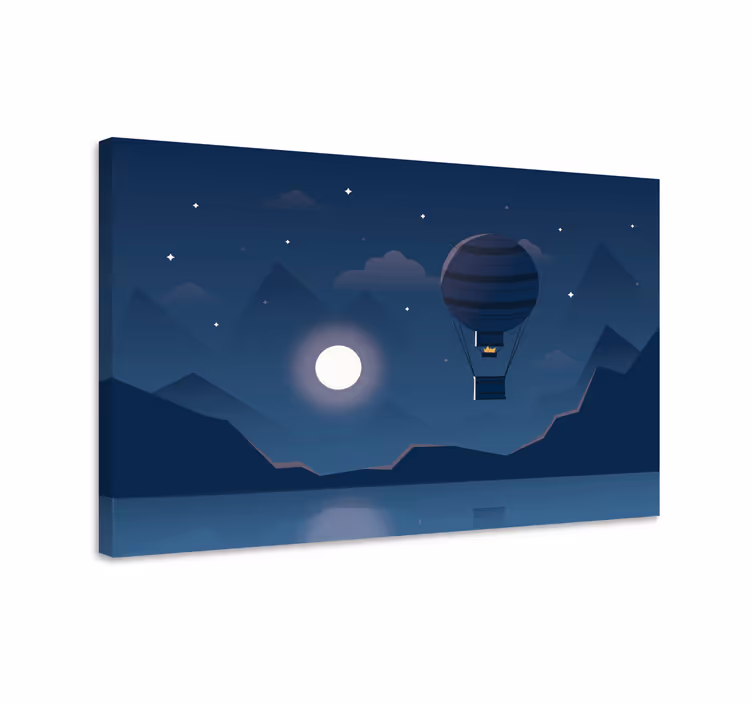 Blauw canvas schilderij nachtelijke ballon avontuur - TenStickers
