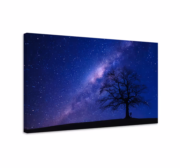 Blauw canvas schilderij 3d boom in de nacht - TenStickers