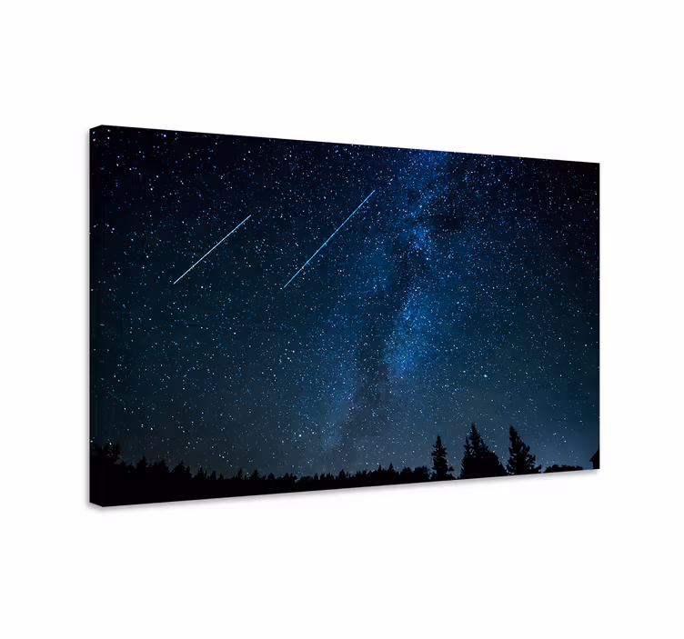 Blauw canvas schilderij mooie vallende ster landschap - TenStickers