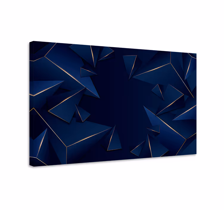Blauw canvas schilderij geometrisch patroon blauw en goud - TenStickers