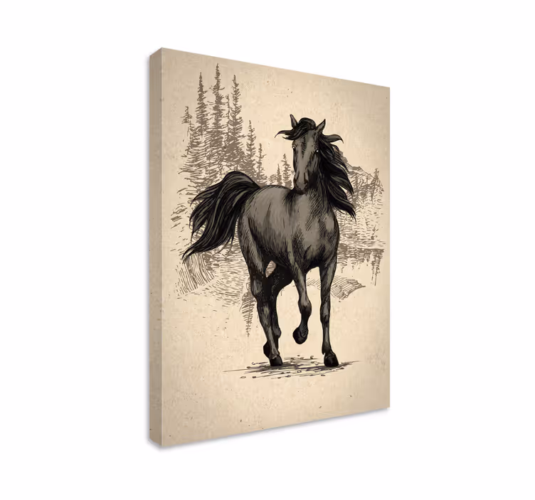 Paarden schilderij op canvas teken een paard - TenStickers