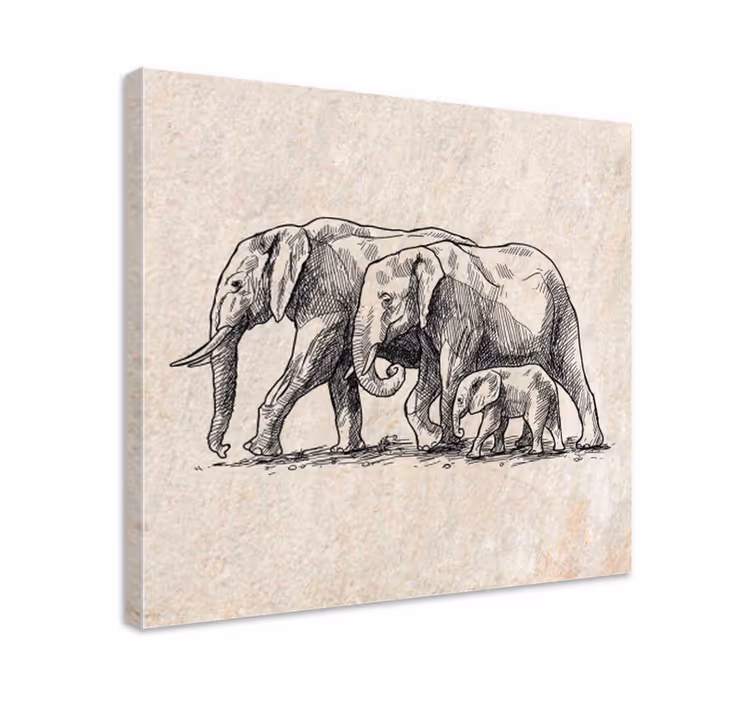 Canvas schilderij olifant schets van olifanten - TenStickers