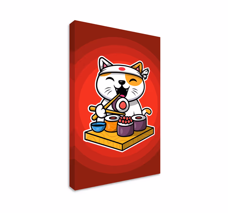 Canvas schilderij kat schattige kat sushi etend - TenStickers