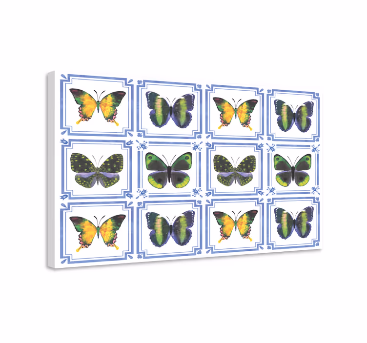 Canvas schilderij vlinder kleurrijke vlinders tegels - TenStickers
