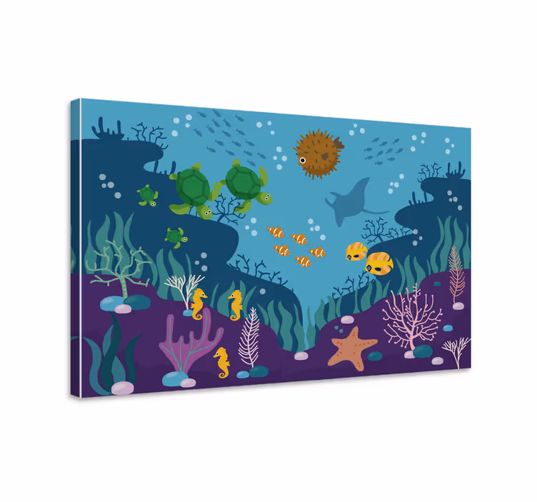 Canvas schilderij vis kindermuurdecor vissen in de zee - TenStickers