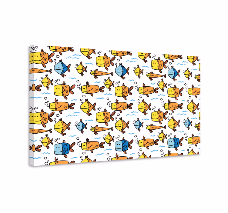 Canvas schilderij vis multicolor vissen kinderstijl - TenStickers
