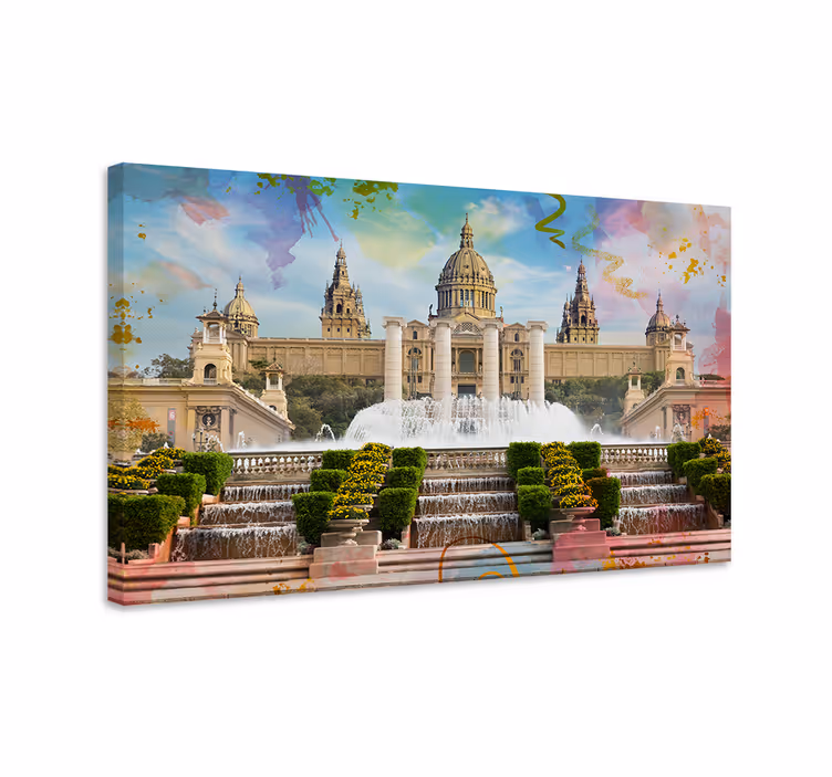 Canvas schilderij landen en steden barcelona fontein pracht - TenStickers