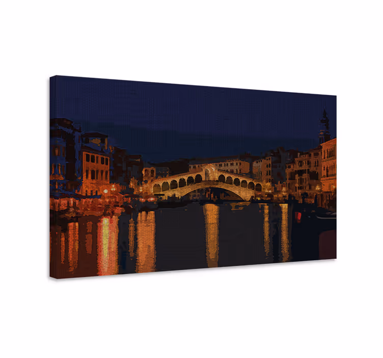 Verlichte brugreflectie Canvas schilderij landen en steden - TenStickers
