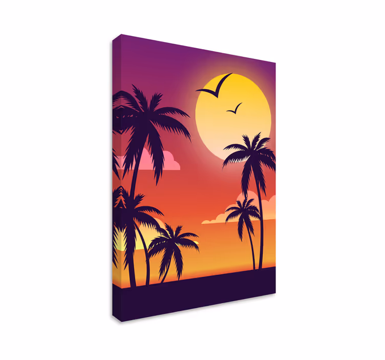 Tropisch zonsondergangsilhouet Canvas landschap - TenStickers