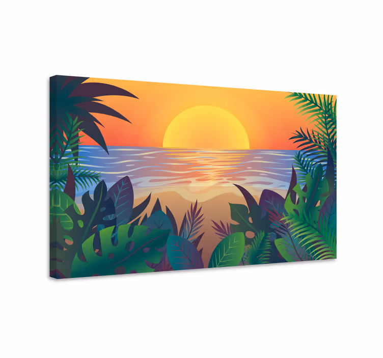 Tropisch zonsondergangpanorama Canvas landschap - TenStickers