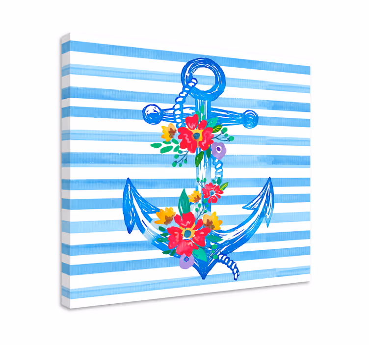 Bloemenankerillustratie Canvas schilderij marine - TenStickers