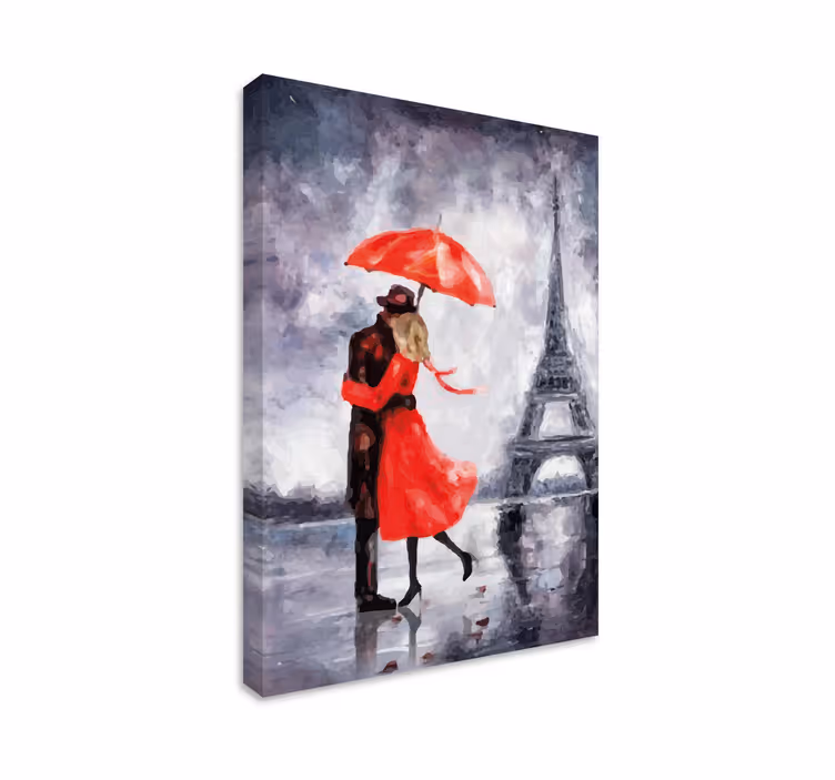 Elegante canvas schilderij romantische omhelzing parijs - TenStickers