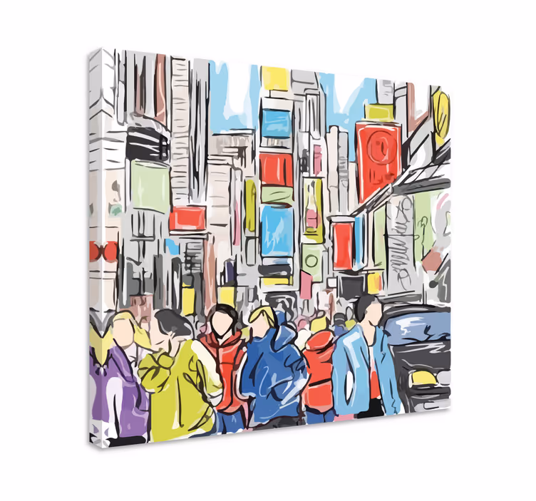 Canvas schilderij mensen in New York stad tekening  - TenStickers
