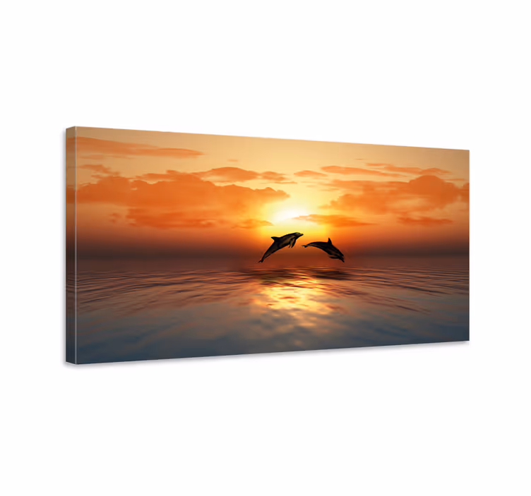 3D canvas schilderij dolfijnen bij zonsondergang  - TenStickers