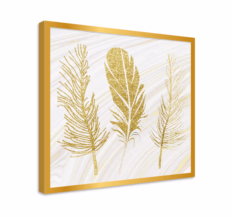 Canvas schilderij gouden veer trio - TenStickers