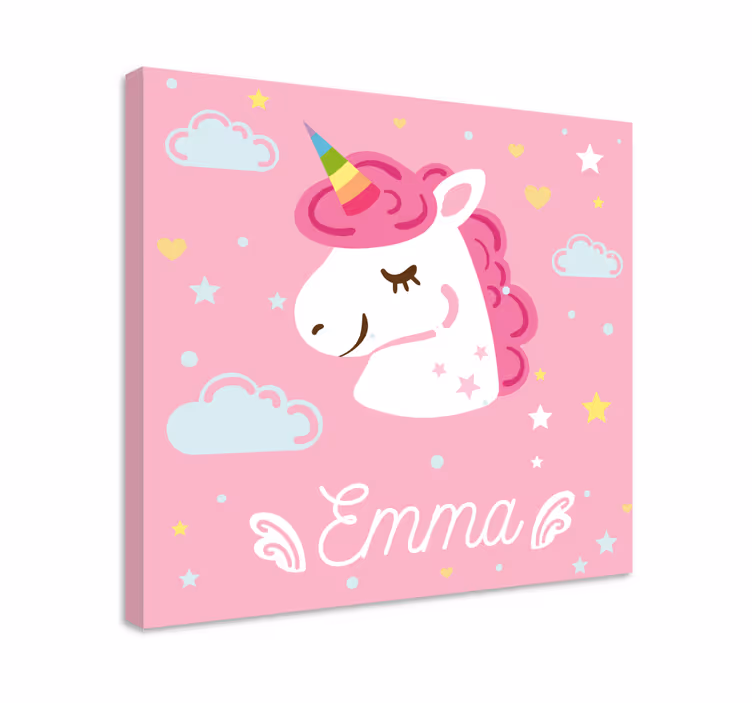 Canvas schilderij Roze eenhoorn met naam - TenStickers