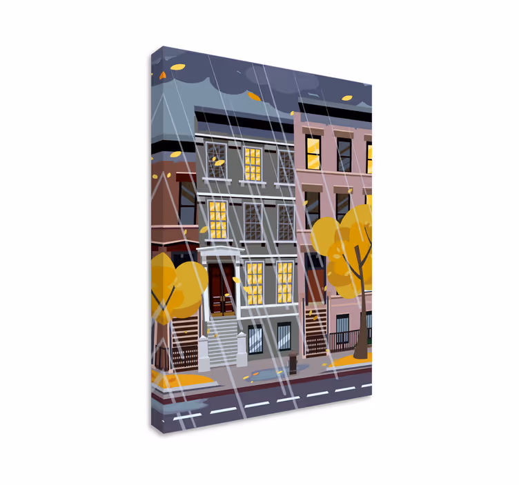 Canvas schilderij landen en steden stedelijke regen scene - TenStickers