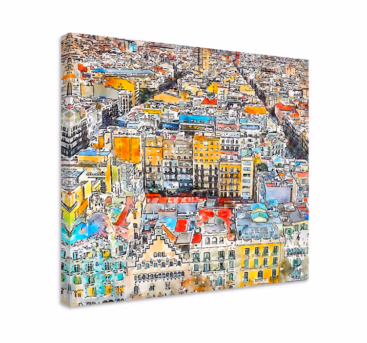 Canvas schilderij landen en steden levendig stadslandschap - TenStickers