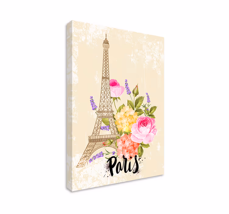 Canvas schilderij landen en steden eiffel tower bloesems - TenStickers