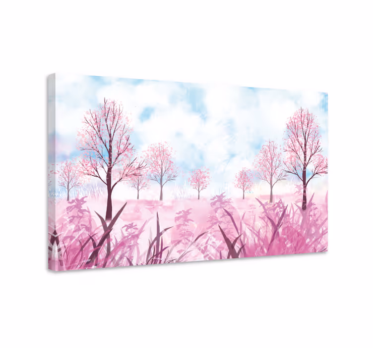 Canvas schilderij bloemen en planten roze bloesems landschap - TenStickers