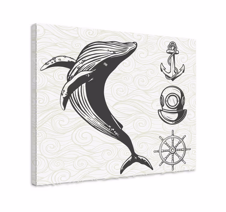 Canvas schilderij walvis en marine elementen - TenStickers