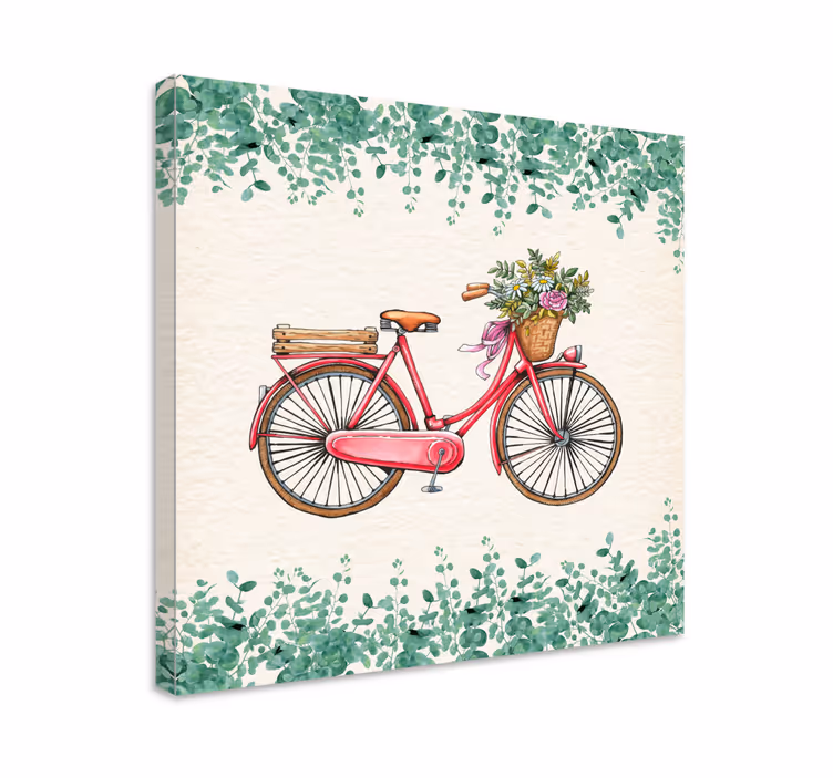 Canvas schilderij rustiek vintage fiets met bloemen - TenStickers