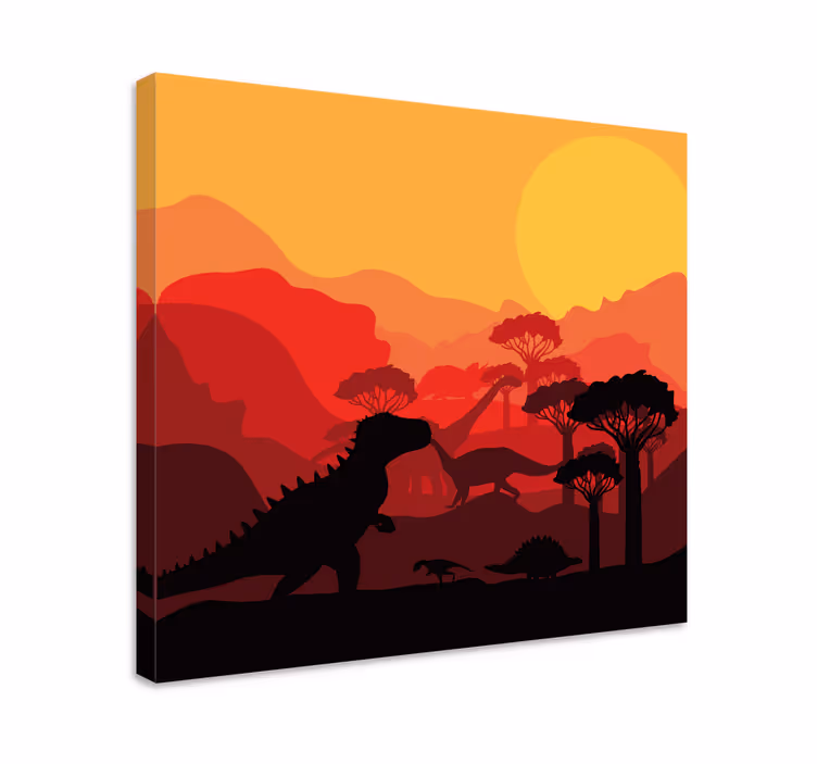 Canvas schilderij dinosaurus silhouet landschap - TenStickers