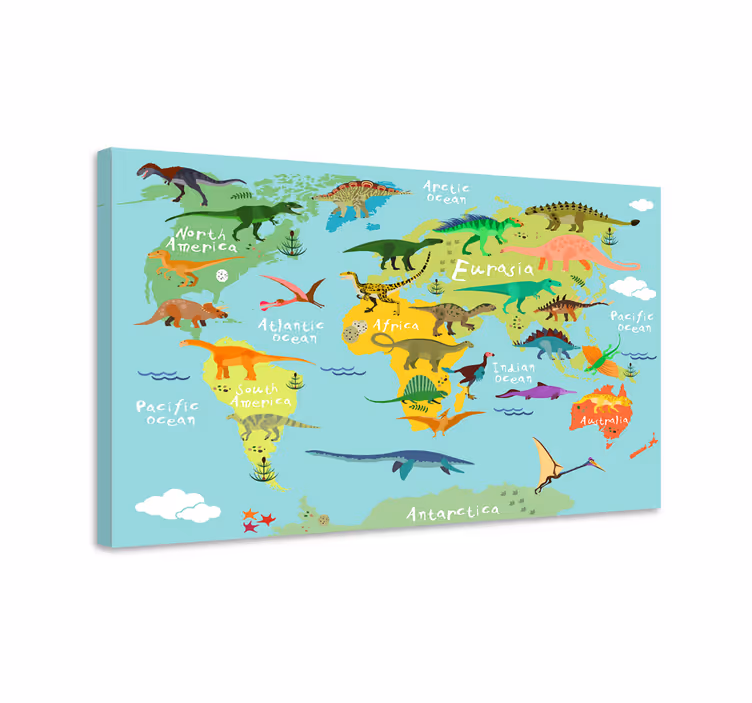 Canvas schilderij dinosaurus wereldkaart dinosaurussen - TenStickers