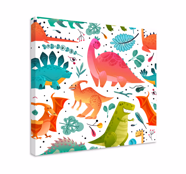 Canvas schilderij dinosaurus kleurrijk dino avontuur - TenStickers
