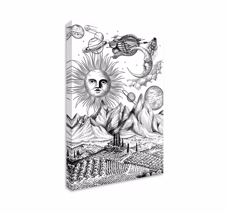 Zon en planeten Canvas schilderij abstract - TenStickers