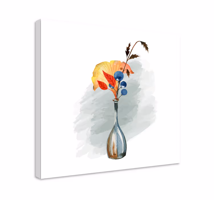 Vaas met herfstbladeren Canvas schilderij bloemen en planten - TenStickers
