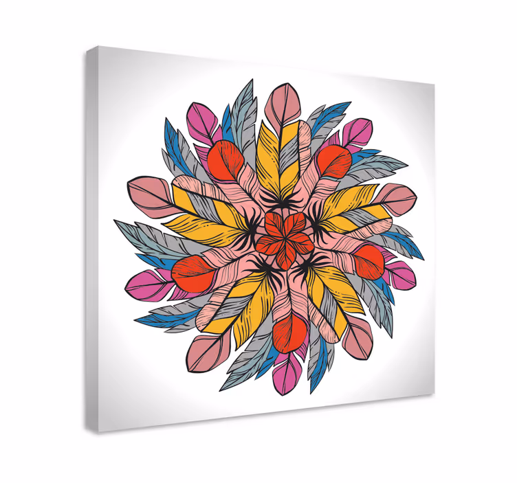 Kleurrijke veren mandala Ornament canvas schilderij - TenStickers