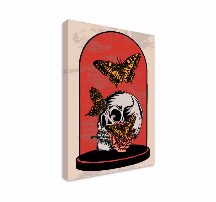 Schedel vlinder contrast Canvas schilderij kunst - TenStickers