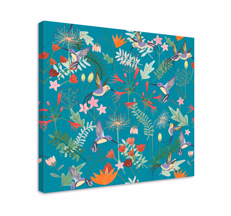 Canvas schilderij bloemen en planten kolibrie plezier - TenStickers