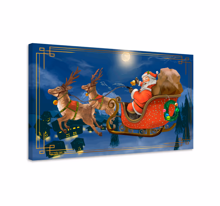 3d canvas schilderij santa's blije slede - TenStickers
