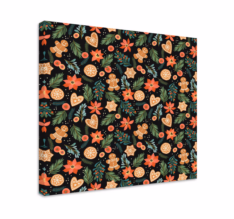 Canvas schilderij dieren met peperkoek kerstpatronen - TenStickers