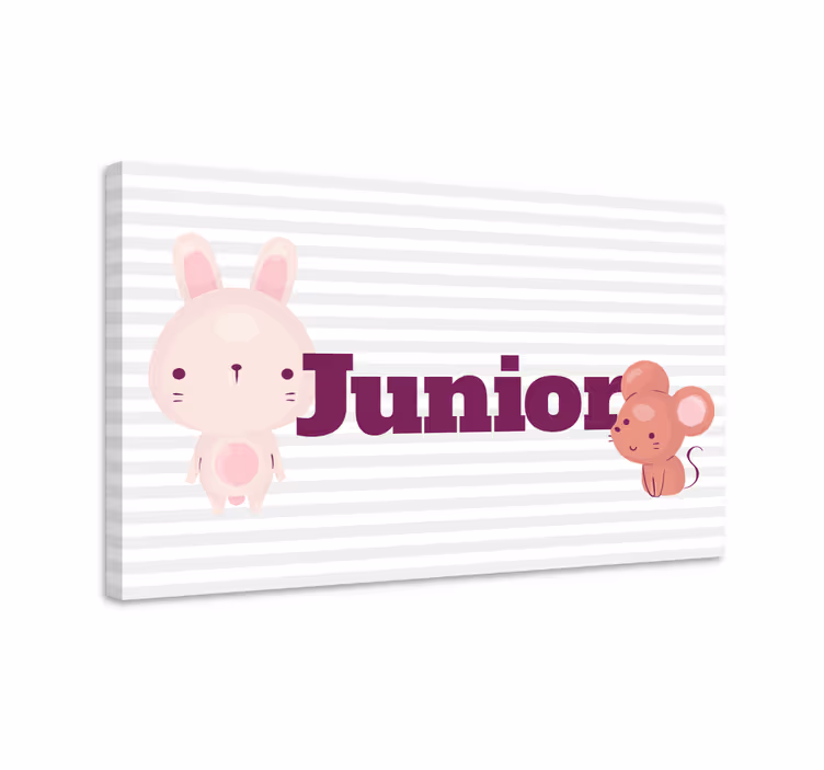 Konijntje en muisje met naam Canvas schilderij baby's - TenStickers