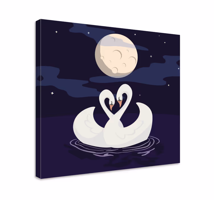 Canvas schilderij dieren zwanen omarmen het maanlicht - TenStickers