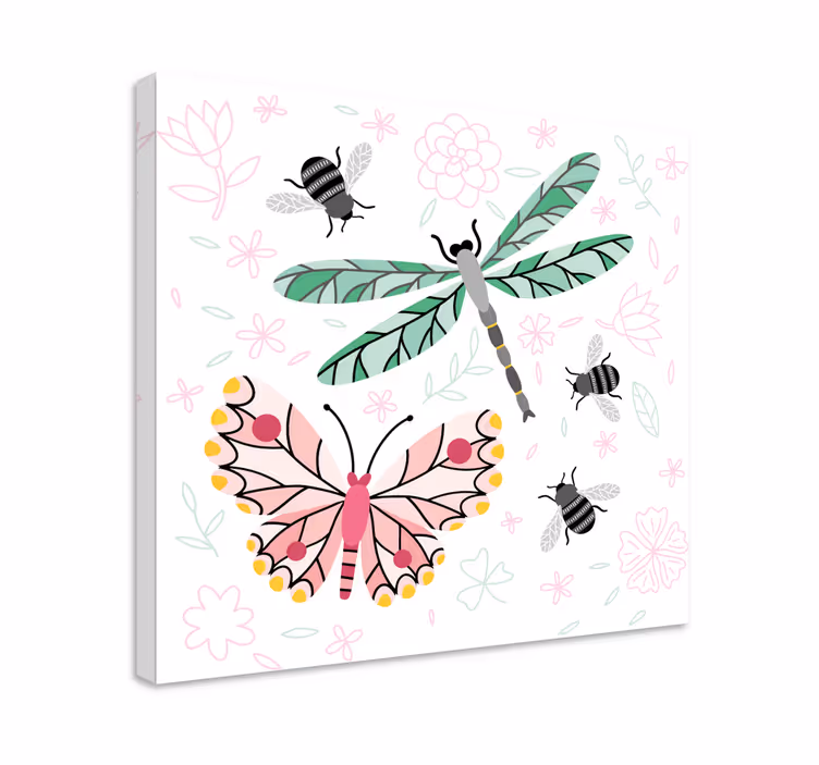 Canvas schilderij vlinder insecten en bloemen - TenStickers