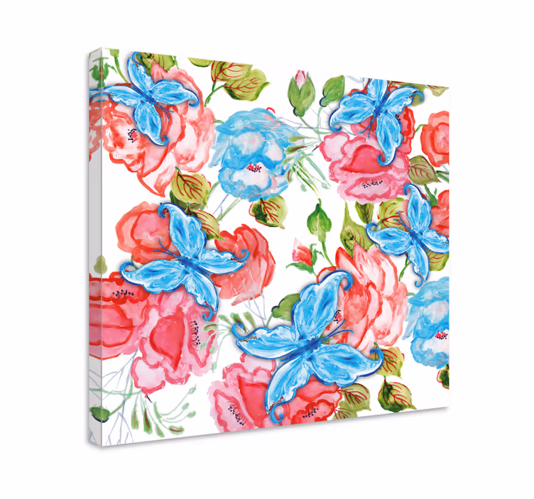 Canvas schilderij bloemen en planten met vlinders - TenStickers