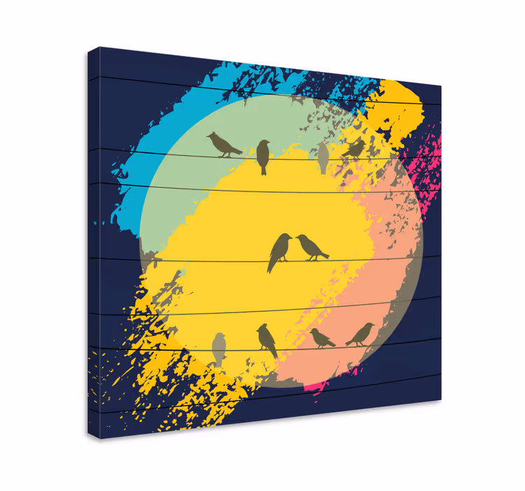 Retro cirkel silhouetten Canvas schilderij vogels - TenStickers
